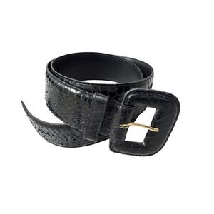 Vtg Morgan Taylor Snakeskin Belt Womens Small Black 1.5in Leather 80s 90s